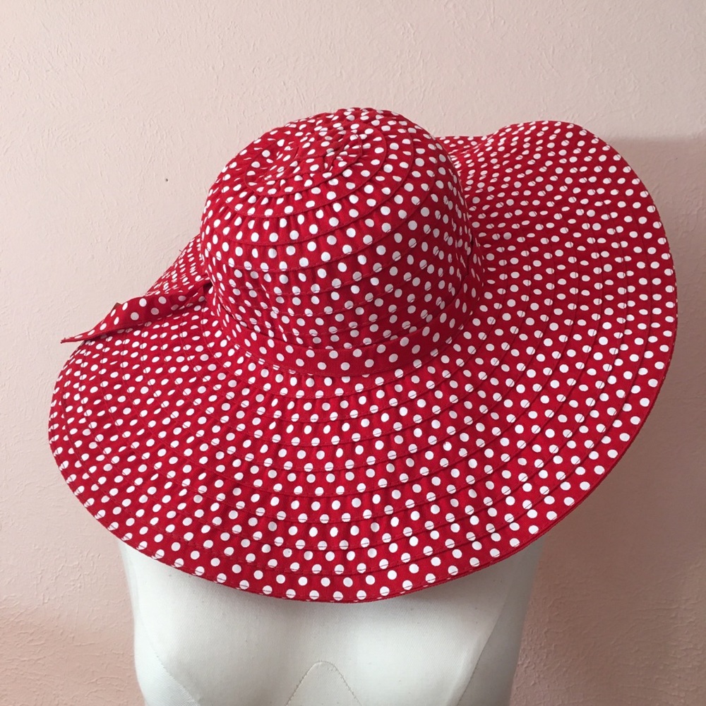 Vintage style Hatagirl Retro Wide brim Sunhat Red Polka dot
